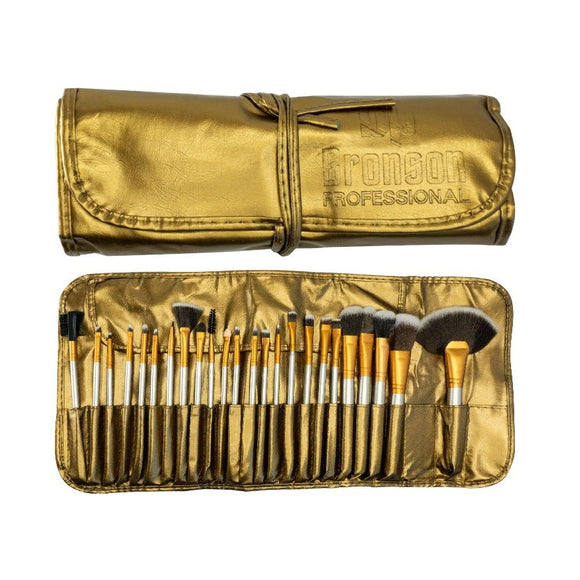 Bronson Professional Makeup Brush Set of 24 Brushes With Luxury Leather Storage Pouch