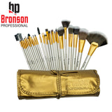 Bronson Professional Makeup Brush Set of 24 Brushes With Luxury Leather Storage Pouch