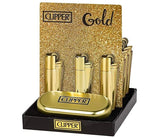 Clipper Metal Cigarette Lighter with Designer Box, Gold with Lighter Gas Refill Can 100ml, Combo