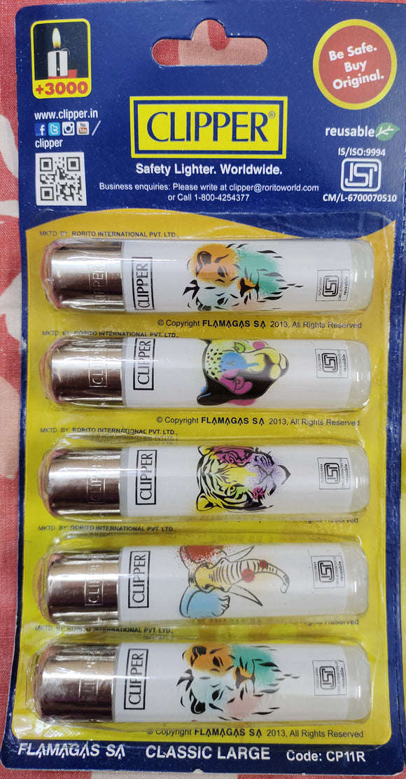 Clipper Refillable Large Cigarette Lighters (Animals)- 5 PCS