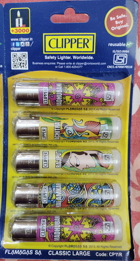 Clipper Refillable Large Cigarette Lighters (Arts)- 5 PCS