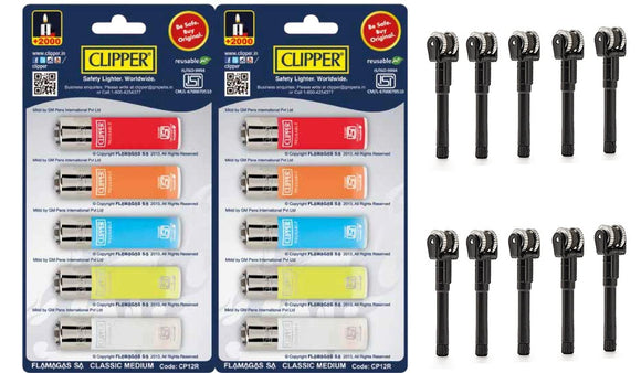 Clipper Refillable Cigarette Lighters (CP12)- 10 PCS And Flint System 10 Pcs Combo