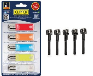 Clipper Refillable Cigarette Lighters (CP12)- 5 PCS And Flint System 5 Pcs Combo