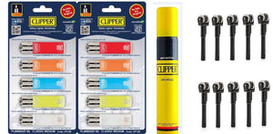 Clipper Refillable Cigarette Lighters (CP12)- 10 PCS + 550 ml Gas Can + 10 Flint System