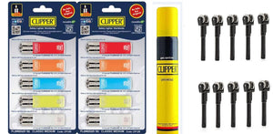 Clipper Refillable Cigarette Lighters (CP12)- 10 PCS + 100 ml Gas Can + 10 Flint System