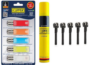 Clipper Refillable Cigarette Lighters (CP12)- 5 PCS + 550 ml Gas Can + 5 Flint System