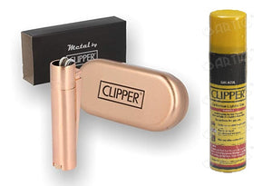 Clipper Metal Cigarette Lighter with Designer Box, Rose Gold with Lighter Gas Refill Can 100ml, Combo