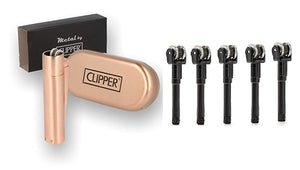 Clipper Metal Cigarette Lighter with Designer Box, RoseGold with Flint System 5 pcs FREE