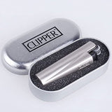 Clipper Metal Cigarette Lighter with Designer Box, Silver with Lighter Gas Refill Can 100ml