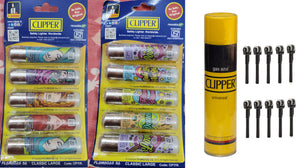 Copy of Clipper Refillable Large Cigarette Lighters (Hippie Hair +Hippie Party 2)- 10 PCS + 550ml Gas Can + 10 Flint System