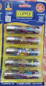 Clipper Refillable Large Cigarette Lighters (Hippie Party 1)- 5 PCS