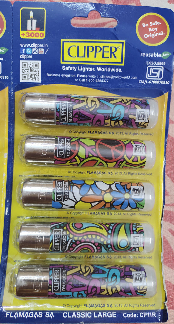 Clipper Refillable Large Cigarette Lighters (Hippie Party 1)- 5 PCS