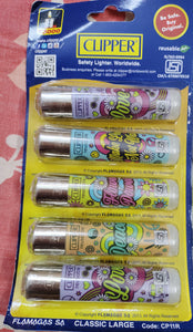 Clipper Refillable Large Cigarette Lighters (Hippie Party 2)- 5 PCS