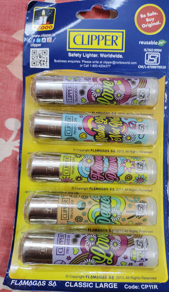 Clipper Refillable Large Cigarette Lighters (Hippie Party 2)- 5 PCS