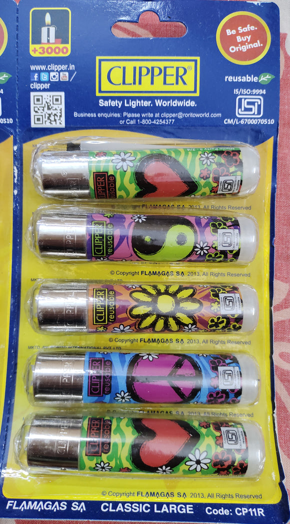 Clipper Refillable Large Cigarette Lighters (Hippie Party 3)- 5 PCS