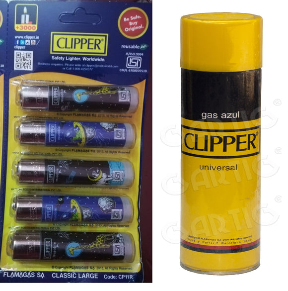 Clipper Refillable Large Cigarette Lighters (Lost In Space)- 5 PCS + 550ml Gas Can