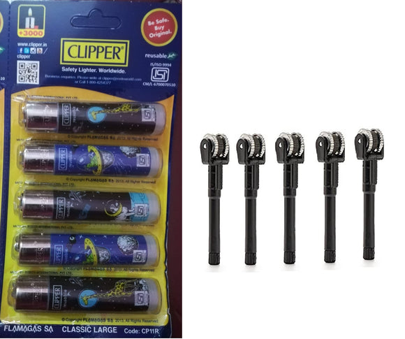 Clipper Refillable Large Cigarette Lighters (Lost In Space) And Flint System- 5 PCS