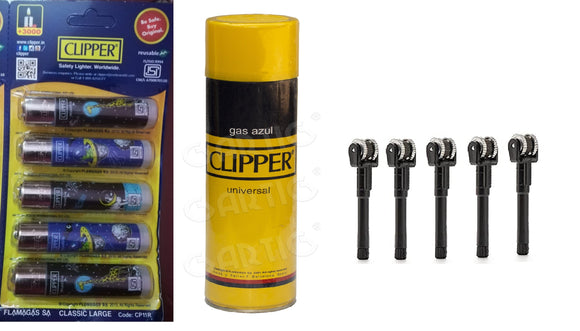Clipper Refillable Large Cigarette Lighters (Lost In Space)- 5 PCS + 550ml Gas Can + Flint System 5 pcs