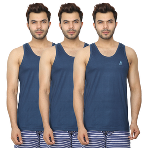 Raju Anytime Undershirt (100% Cotton) - True Premium Vest (Pack of 3) (Blue)