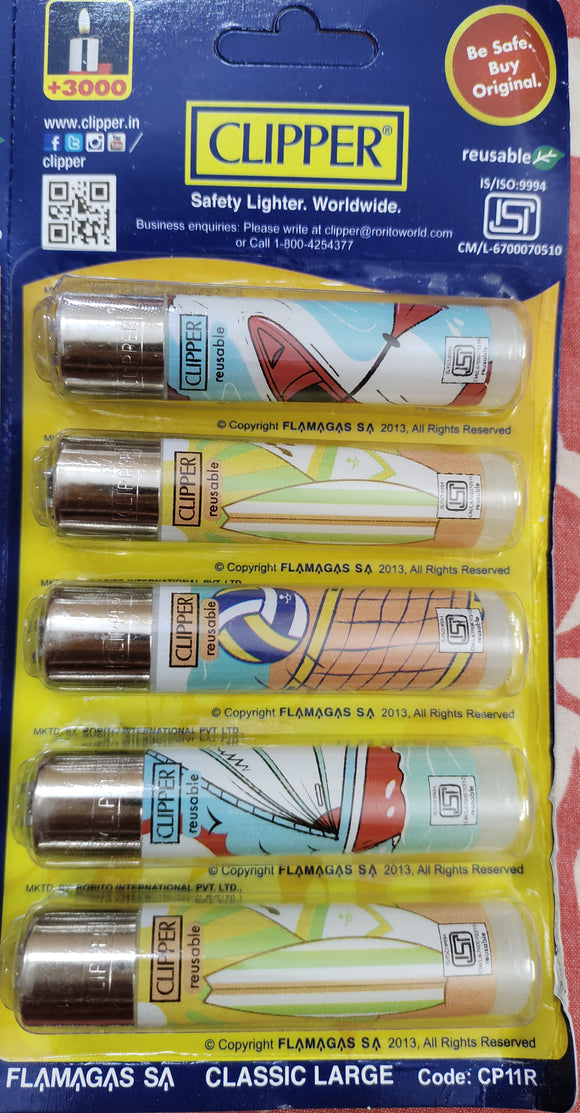 Clipper Refillable Large Cigarette Lighters (Summer Sports)- 5 PCS