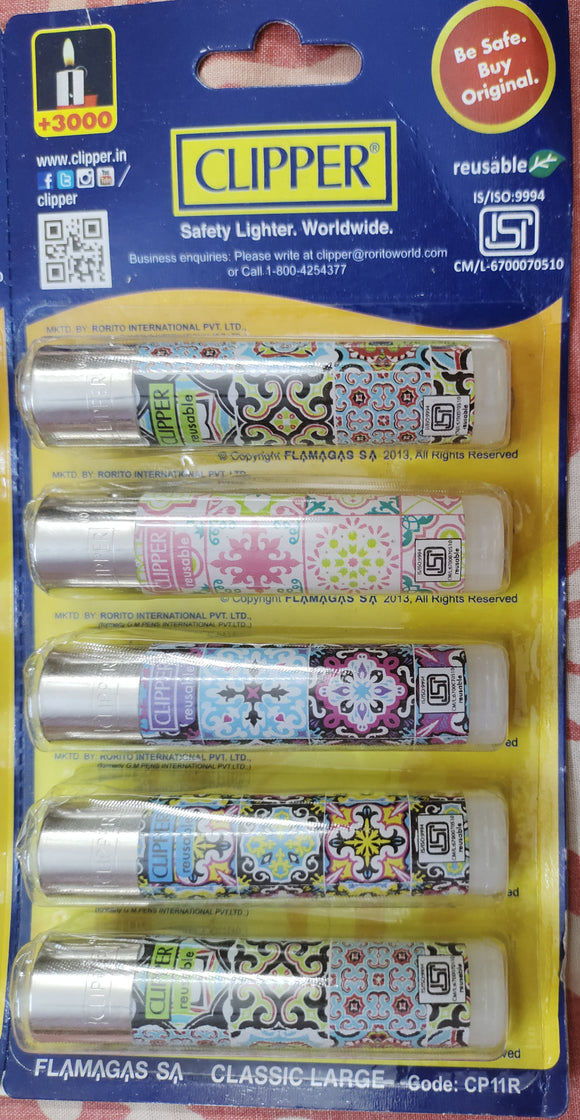Clipper Refillable Large Cigarette Lighters (Tiles)- 5 PCS