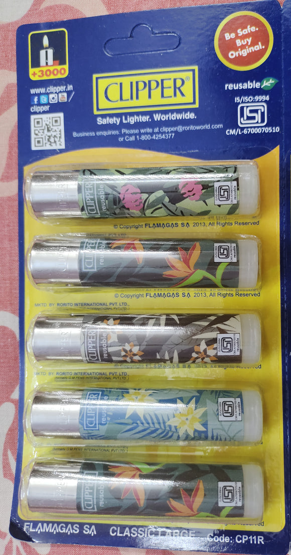 Clipper Refillable Large Cigarette Lighters (Tropical Mix)- 5 PCS
