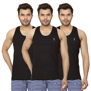 Raju Anytime Undershirt (100% Cotton) - True Premium Vest (Pack of 3) (Black)