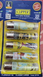 Clipper Refillable Large Cigarette Lighters (Vintage Sport)- 5 PCS