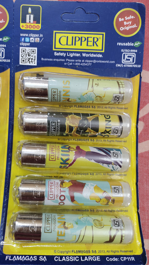 Clipper Refillable Large Cigarette Lighters (Vintage Sport)- 5 PCS