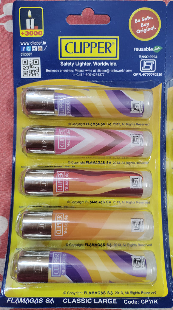 Clipper Refillable Large Cigarette Lighters (Warm Pattern)- 5 PCS