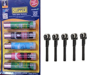 Clipper Refillable Large Cigarette Lighters (Winter Sports) And Flint System- 5 PCS