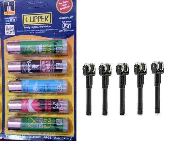 Clipper Refillable Large Cigarette Lighters (Winter Sports) And Flint System- 5 PCS