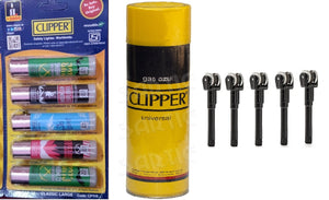 Clipper Refillable Large Cigarette Lighters (Winter Sports)- 5 PCS + 550ml Gas Can + Flint System 5 pcs