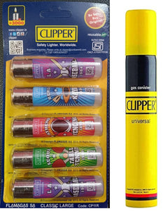 Clipper Refillable Large Cigarette Lighters (World Tour 22)- 5 PCS + 100ml Gas Can