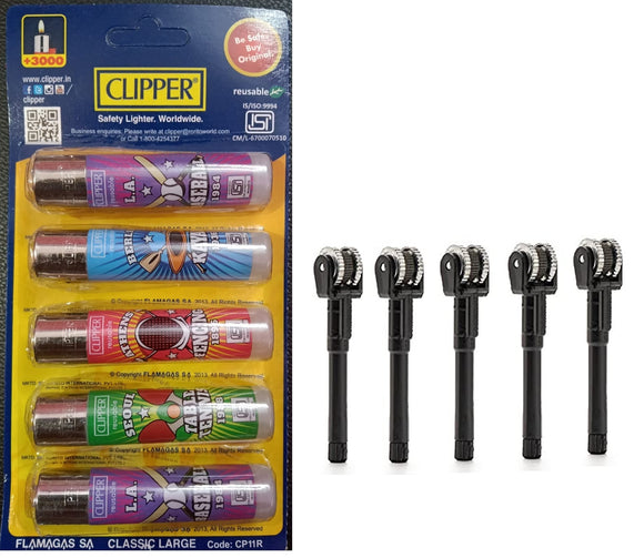 Clipper Refillable Large Cigarette Lighters (World Tour 22) And Flint System- 5 PCS