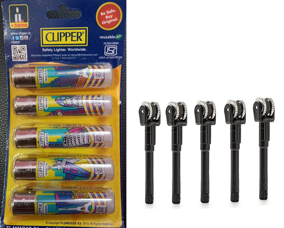 Clipper Refillable Large Cigarette Lighters (World Tour 23) And Flint System- 5 PCS