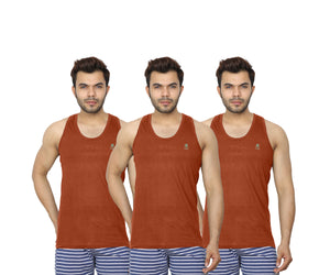 Raju Anytime Undershirt (100% Cotton) - True Premium Vest (Pack of 3) (Brown)