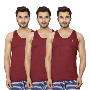Raju Anytime Undershirt (100% Cotton) - True Premium Vest (Pack of 3) (Maroon)