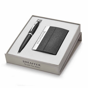 Sheaffer Set 9317 Gift Set Ballpoint Pen – Matte Black With Nickel-Plating And Business Card Holder