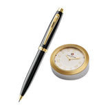 Sheaffer 9322 Gift Set Ballpoint Pen – Black With Gold Tone And Gold-Chrome Table Clock